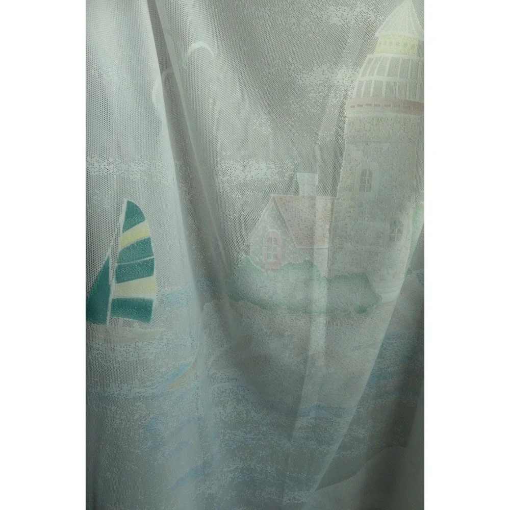 Nautical JcPenney Home Lighthouse Lace Shower Curtain White Coastal Sailboat‎